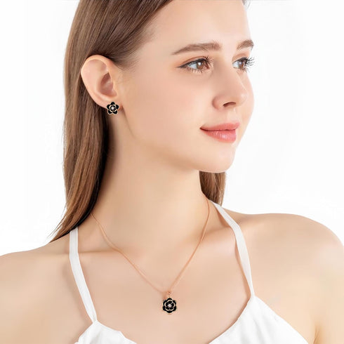 EVEVIC Dainty Flower Pendant Necklace Earrings for Women 14K Gold Plated Hypoallergenic Jewelry Sets...