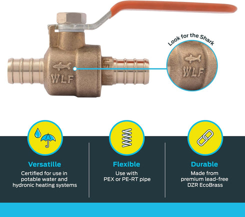 SharkBite 1/2 Inch Crimp Ball Valve, Brass Plumbing Fitting, PEX Pipe, PE-RT, 22461LFA...