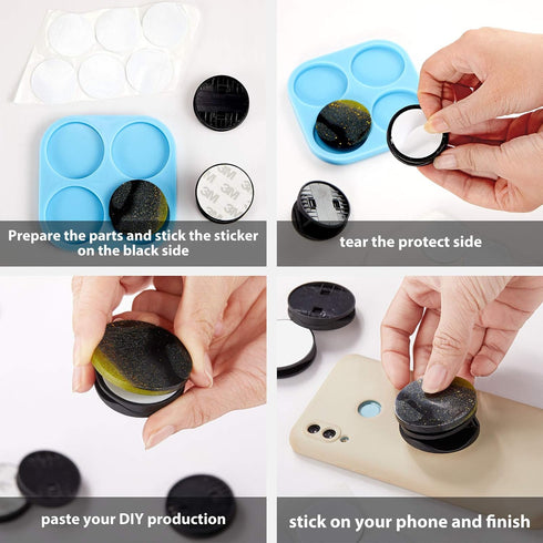 Phone Grip Mold 4 Circle Shape Epoxy Resin on Top Phone Grip Mold with 10 Pieces Blank Sublimation Holders Circle Silicone Molds for DIY Design(Bl...
