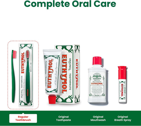 Euthymol Toothbrush (Regular, 6 Count) - Standard-Sized, Curved Soft Bristles for Sensitive Teeth, Gums. Effective, Gentle Cleaning for Entire Fam...