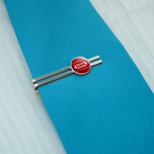 Merry Christmas Holiday Reindeer Round Tie Bar Clip Clasp Tack Silver Color Plated...