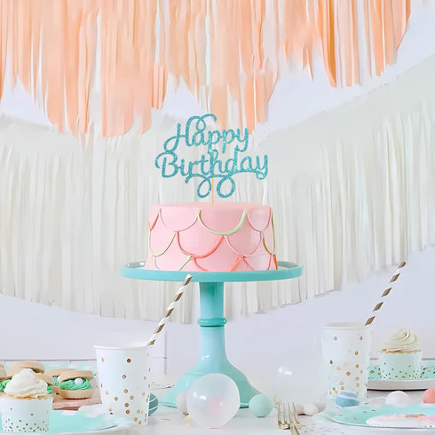 Blue Glitter Happy Birthday Cake Topper, Birthday Party Decorations...