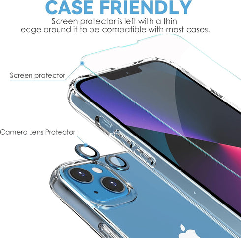 CloudValley 2 Pack Screen Protector Compatible with iPhone 13 6.1" + Camera Lens Protector, 9H Hardness HD Tempered Glass Film with Aluminum Alloy...