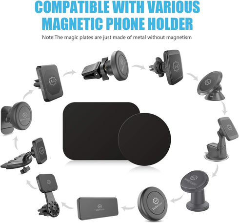 WixGear Mount Metal Plate with Adhesive for Magnetic Cradle-Less Mount - X4 Pack 2 Rectangle and 2 Round (Compatible with Magnetic mounts) (Black)...