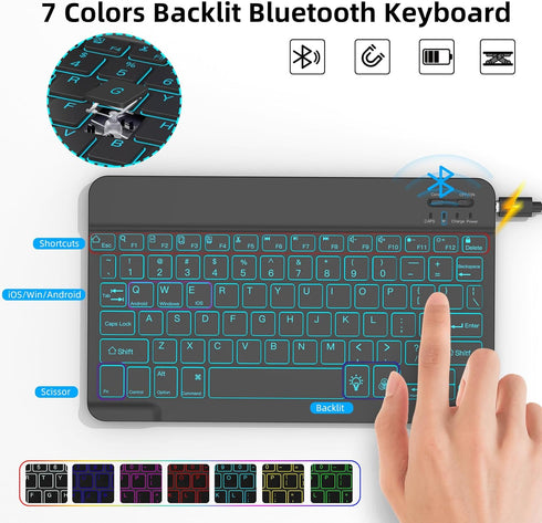 JUQITECH Backlit Keyboard Case for iPad 9.7, iPad 6th Gen(2018), iPad 5th Gen(2017), iPad Pro 9.7, iPad Air 2/1, Smart Tablet Cover Case with Deta...