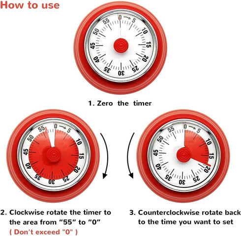 Mechanical Timer, Visual Countdown Timer, 60 Minutes Electronic Timer for Cooking, Classroom, Game, Study, Office, Magnetic Alarm Clock with Alarm...