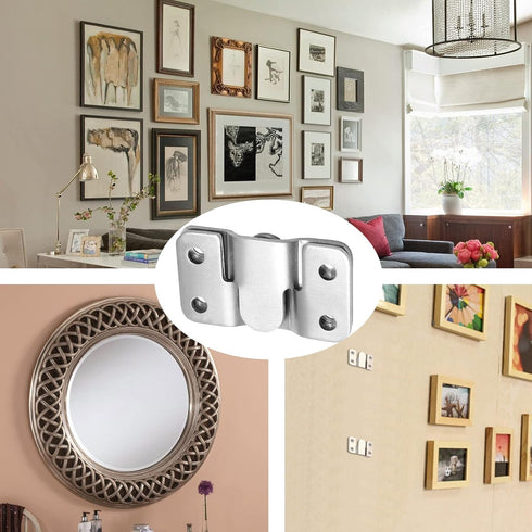 6 Pairs Flush Mount Bracket, 54 x 30mm Interlocking Picture Hanging Hooks Stainless Steel Photo Frame Hook Furniture Connector for Mirrors Picture...