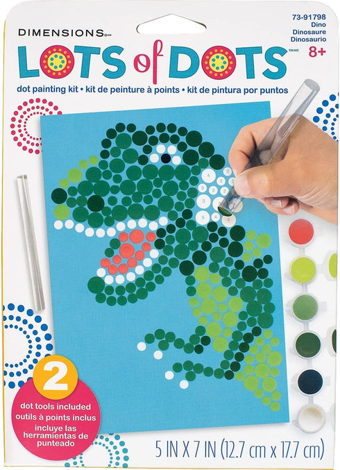 DIMENSIONS Colorful Dinosaur Acrylic Dot Painting Kit for Adults and Kids, Finished Project 5" x 7", Multicolor 8 Piece...