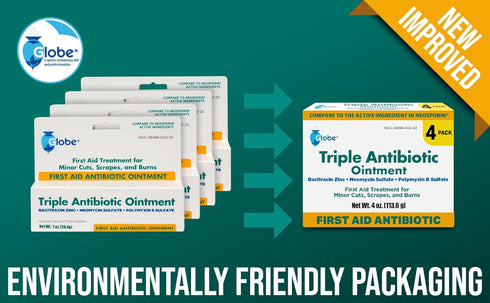 (4 Pack) Globe Triple Antibiotic First Aid Ointment, 1 oz, First Aid Antibiotic Ointment, 24-Hour Infection Protection, Wound Care Treatment for M...
