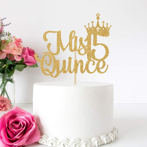 Mis Quince 15 Cake Topper, Hello 15, Cheers to 15 Years, 15th Birthday/Anniversary Party Decorations Gold Glitter....