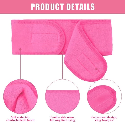 2Pcs Hot Pink Spa Headbands for Washing Face 4Pcs Wrist Washbands, Adjustable Skincare Headbands Make Up Headbands Face Wash Headbands...