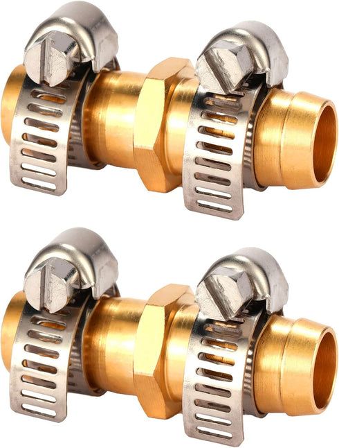 Brass Garden Hose Repair Connector with Clamps, Fit for 1/2" Garden Hose Fitting, 2 Set...