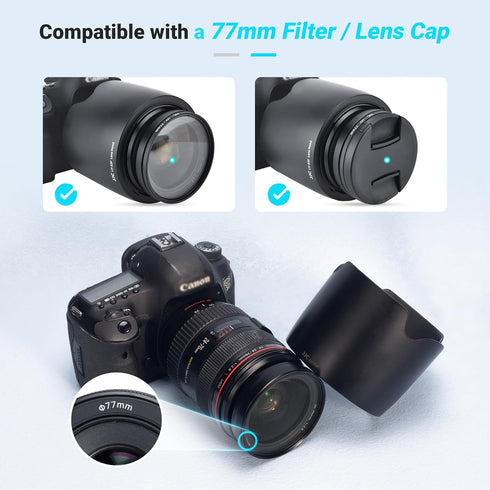 Camera Lens Hood Shade for Canon EF 24-70mm f/2.8L USM Lens Replaces Canon EW-83F Hood Compatible with 77mm Filter and Lens Cap Reversible Design...