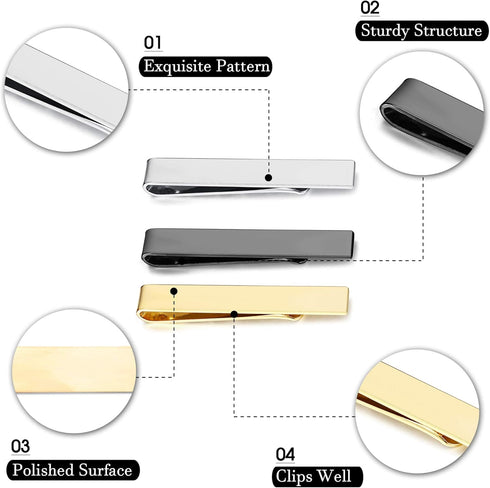 YADOCA 3 Pcs Tie Clips for Men Tie Bar Set Necktie Clips for Wedding Anniversary Business Black Silver-Tone Gold-Tone...