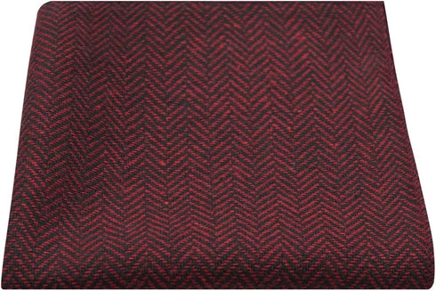 King & Priory Cranberry Red & Black Herringbone Pocket Square, Handkerchief...