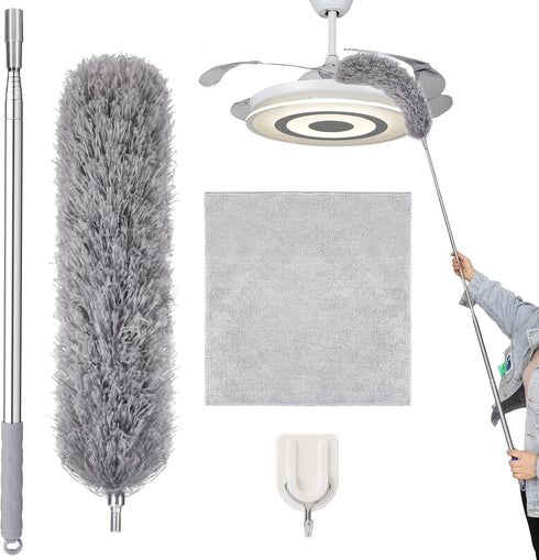 Feather Duster with 30-100 Inches Adjustable Long Pole,Extendable Feather Duster for Cleaning Ceiling Fan,Furniture, Blinds and Furniture...