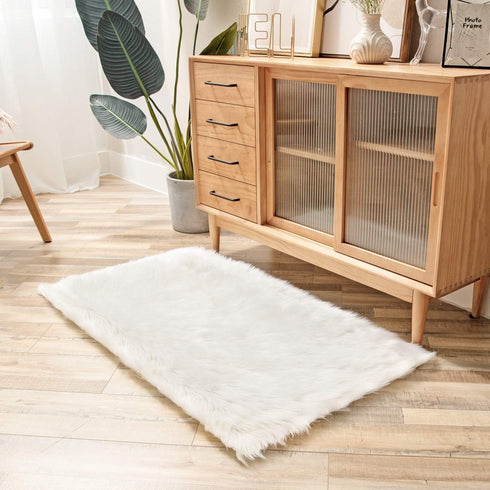 Ashler Faux Fur Rug - Fluffy Shaggy Area Rug, Ultra Soft 2.2 x 4 Feet Rectangle, White Fuzzy Machine Washable Shag, Nursery Decor Throw for Bedroo...