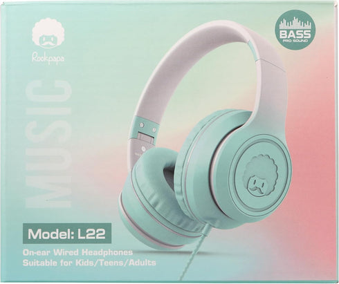 rockpapa L22 Wired Headphones for Kids Girls Boys Women with Microphone, Foldable Stereo 3.5mm Corded Headphones for School Classroom Chromebooks ...