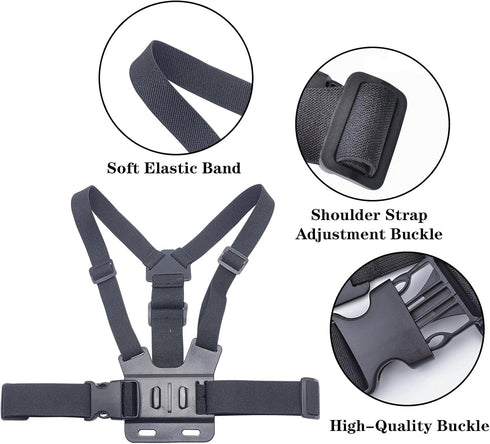 Adjustable Mobile Phone Chest Strap Harness Mount, Black, Compatible with iPhone, GoPro Hero, DJI Osmo Action Cameras...