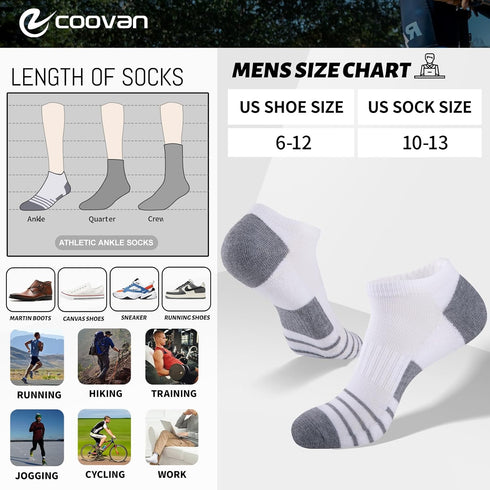 COOVAN 12 Pack Mens Cushion Ankle Socks Men Low Cut Comfort Breathable Casual Socks?12 Pairs ?...