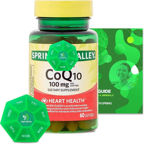 Rapid-Release CoQ10 100 mg, 60 Softgels with Bundle Exclusive Vitamins & Minerals - A to Z - Better Ligth&Spring Guide + Weekly Pill Organizer (3 ...