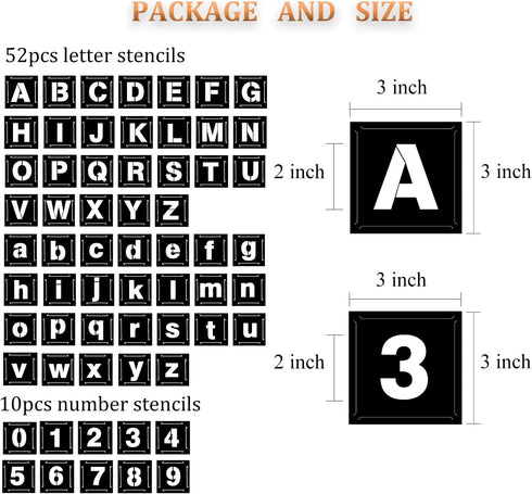 2 Inch Letter Stencils for Painting, 62 Pcs Reusable Plastic Letter Number Stencils, Interlocking Template Kit for Painting on Wood, Wall, Fabric,...