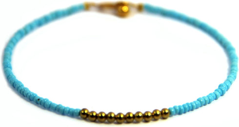 Handmade Anklet, Blue Beads, Bohemian (P5)...
