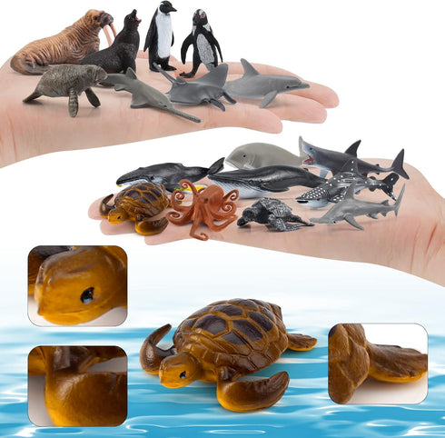 Sea Animals Figurines Set 18PCS Sea Turtle Small Figure Christmas Bath Toys Gift for Kids Toddlers Preschool Educational Playset Whale Ornament...
