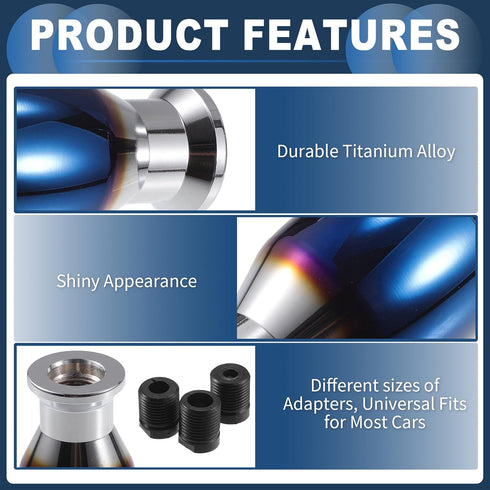 Shift Knob, 8cm Universal for Automatic and Manual Vehicle Gear Shifter Knob with 3 Adapter Titanium Alloy Burnt Blue, 1 Set...