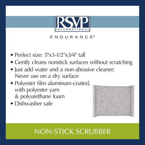 RSVP International Kitchen Cleaning Collection Gentle Scrubbing Sponge for Non-Stick Cookware, Porcelain & Glass, Dishwasher Safe, 5x3.5, Silver...