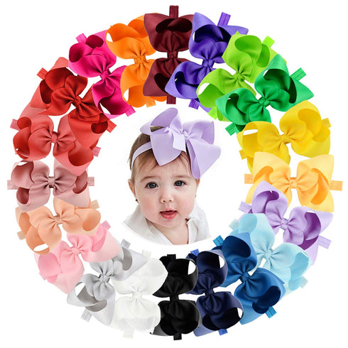 jollybows 20pcs Baby Girls Grosgrain Ribbon Hair Bows Headbands 6" Elastic Hair Band Hair Accessories for Infants Newborn (Multicoloured 6“ Bows E...