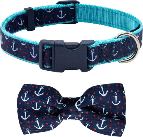 azuza Anchor Dog Collar with Bow Tie, Soft and Comfortable Bowtie Dog Collar, Adjustable Dog Collar for Medium Dogs...