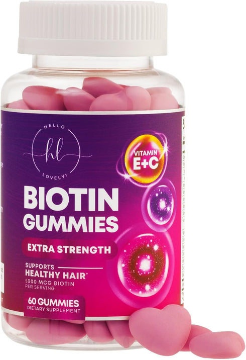 Hair Vitamins Gummy with Biotin 5000 mcg Vitamin E & C to Support Hair Growth, Non-GMO, for Thicker, Stronger & Beautiful Hair, Skin & Nails, Hair...