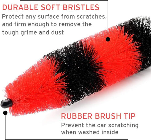 Wheel Rim Brush, Soft Bristle Long Master Car Wheel Brush Rim Tire Detailing Brush Car Washing Brush for Wheels Rims Exhaust Tips Vehicle Engine M...