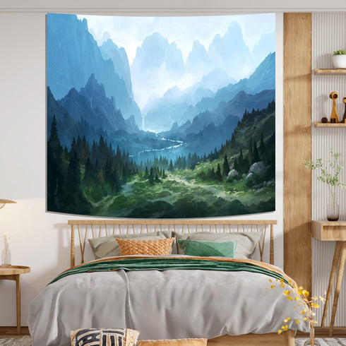 Atrippy Forest Tapestry for Bedroom Aesthetic Nature Mountain Tapestry Wall Hanging Plant Tree Tapestries Scenic Green Landscape Home Decor Nature...