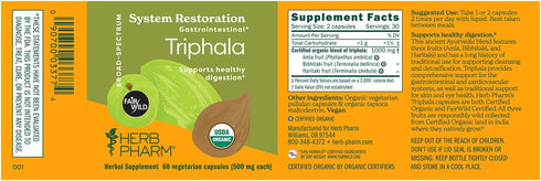 Herb Pharm Certified Organic Fairwild Triphala Capsules, Vegan for Healthy Digestive Support 60 Count...