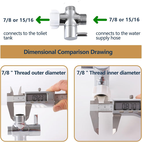 Bidet T Adapter, Brass T Adapter with Shut-off Valve, 3-way Tee Connector 7/8" x 7/8" x G1/2, Leak-Free Chrome Metal T Valve Adapter for Toilet Bi...