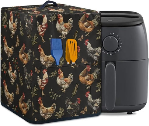 Insulated Air Fryer Kitchen Appliance Cover with Handle and Storage Pocket for Spoon/Cooking Utensils/Recipes, Easy Cleaning Home Decoration, Roos...