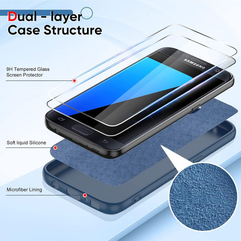 LeYi for Galaxy S7 Case: Samsung S7 Phone Case with 2 Pack Tempered Glass Screen Protector for Women Men, Liquid Silicone Slim Gel Rubber Protecti...