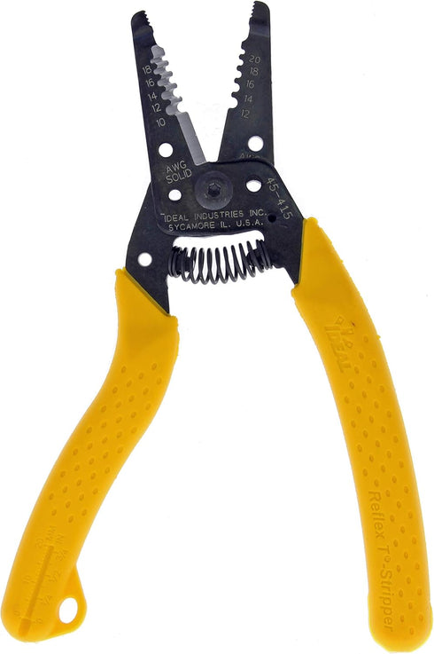 IDEAL Electrical 45-415 Premium Reflex T-5 Stripper - 10-20 AWG, Wire Stripper, Plier Nose, Slide Lock, Textured Grips,Yellow...