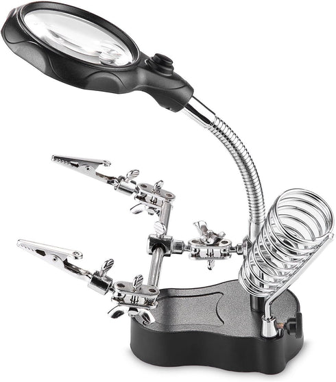 LED Light Stand Loupe, Lighted Helping Third Hands Clamp Clip Magnifying Soldering Stand Watch Jewelry Repair Loupe Magnifier (3.5X12)...