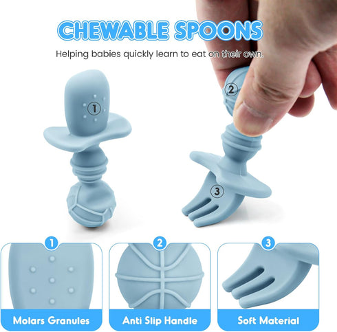 Baby and Toddler Feeding Supplies Set, Toddler Bowl Spoons Forks Set, 100% Food-Grade Silicone, Microwave & Dishwasher Safe (3 Pieces)...