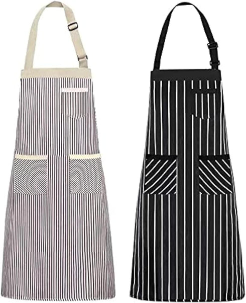NLUS 2 Pack Kitchen Cooking Aprons, Adjustable Bib Soft Chef Apron with 3 Pockets for Men Women (Umber/Black)...