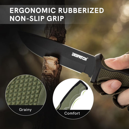 Dispatch Tactical Fixed Blade Knife with Sheath and Clip, 9 Inch Survival Hunting Knives with Non-Slip Handle for Outdoor Camping, Hiking, Bushcra...