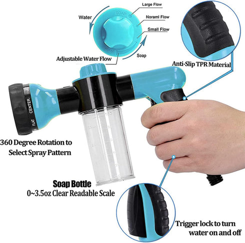 Garden Hose Nozzle Adjustable Hose Spray Nozzle High Pressure 8 Watering Pattern with 3.5Oz Soap Sprayer Power Garden Water Hose Foam Nozzle Spray...