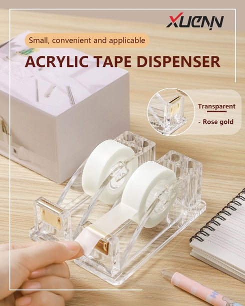 2-Piece Acrylic Tape Dispenser Desk - Durable, Stylish, and Versatile for Home, Office, or School - Fits Standard Tape Rolls - Desktop Convenience...