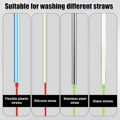 4pcs Straw Cleaner Brush Extra Long, 9.45in Silicone Straw Brush Reusable Straw Cleaning Brush 6mm & 8mm Flexible Straw Crevice Pipe Cleaners for ...