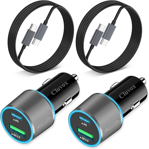 2 Pack 38W USB C Car Charger Fast Charging for iPhone 15 Pro/Max/Plus/Samsung Galaxy S24/Ultra/S23/S22 fe Dual Port Cigarette Lighter USB Charger[...