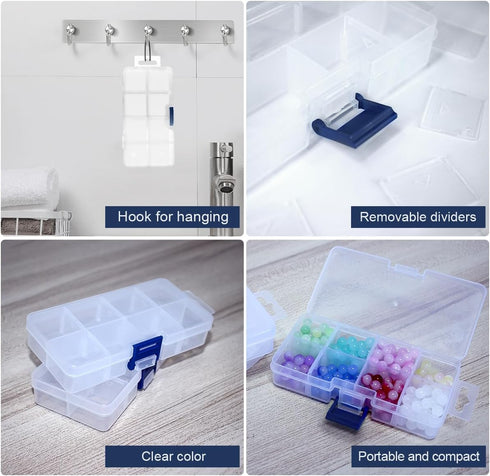 4 Pack 8 Grids Plastic Bead Organizer Box/Clear Crafts Thread Storage Containers with Removable Dividers (Free Letter Stickers)...