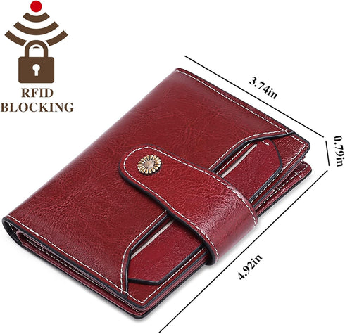 Falan Mule Women's Wallet, Genuine Leather, Bifold, Compact, RFID Blocking, ZAC-Burgundy, 10 Slots, 2 Windows, Coin Zipper, 2 Full-Length Compartm...